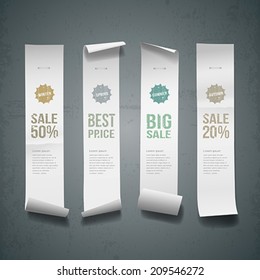 White paper roll long size vertical for sale design background, vector illustration