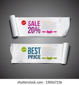 White paper roll ripped long collections design for business, vector illustration