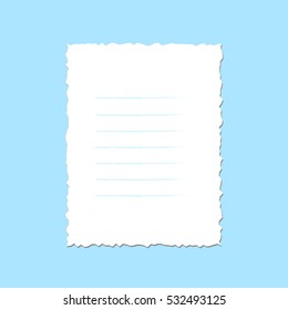 White paper with rough edges. Template for text message. Vector illustration.