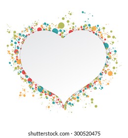 white paper round heart over colorful background