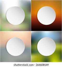 White paper round notes set on blurred background, vector illustration