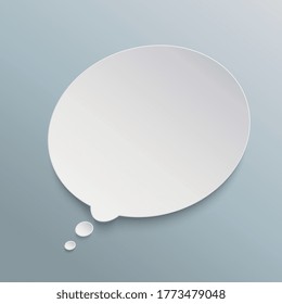 White paper round thought bubble on blue grey background. Vector illustration. Eps 10 vector file.