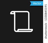 White Paper scroll icon isolated on black background. Canvas scroll sign. Vector Illustration