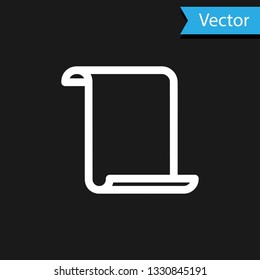 White Paper scroll icon isolated on black background. Canvas scroll sign. Vector Illustration