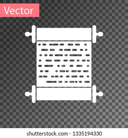 White Paper scroll icon isolated on transparent background. Canvas scroll sign. Vector Illustration