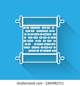White Paper scroll icon isolated with long shadow. Canvas scroll sign. Vector Illustration