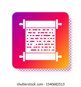 White Paper scroll icon isolated on white background. Canvas scroll sign. Square color button. Vector Illustration