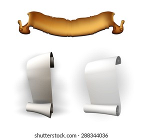 white paper, scrolls, rolls of paper on a white background with space for text vector
