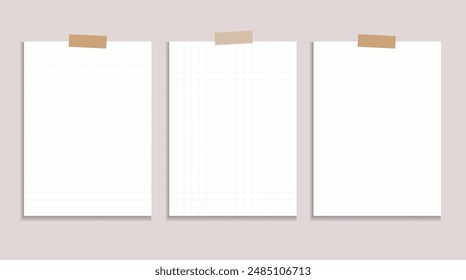 White paper set isolated, white background. Vector. Colorful school supplies, vector illustration. Stationery