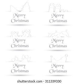 white paper shadow simple merry christmas cards eps10