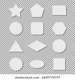 White Paper Shapes Set, Vector Geometric Blank Stickers with Shadows