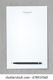 White paper sheet background with black pencil on grunge concrete texture background. Vector illustration.