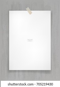 White paper sheet background with black pencil on grunge concrete texture background. Vector illustration.