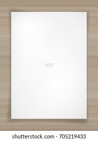 White paper sheet background with black metal pencil on wood texture. Vector illustration