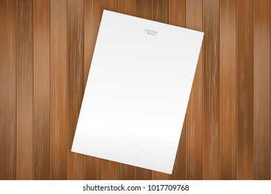 White paper sheet on wood pattern and texture for background. Abstract background for template design. Vector illustration.