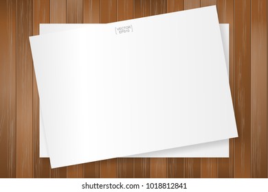 White paper sheet on wood pattern and texture for background. Abstract background for template design. Vector illustration.