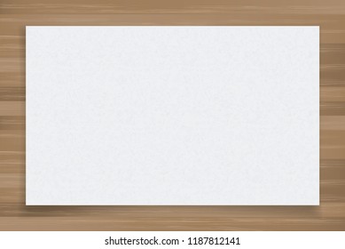 White paper sheet on wood texture background. Vector illustration.