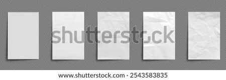 White paper sheet with wrinkle effect vector. Rough old note page with crease poster mockup design. Realistic blank png document with crumble texture. Simple notepaper piece for office illustration