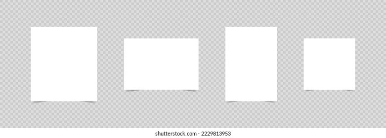 White Paper Sheets. Blank Paper Sheet. Paper Sheet with shadow, isolated on transparent background. Papers template of A4 format. Vector illustration