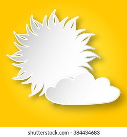 White paper shining sun and a cloud on the yellow sky.