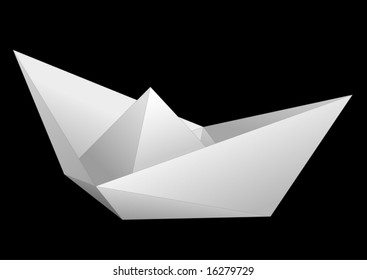 White paper ship isolated on black - vector