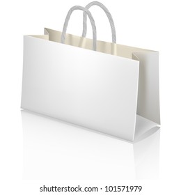 White paper shopping bag. Designer template.