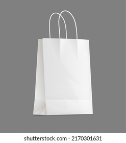 White paper shopping bag Mockup isolated realistic. Design mockup Isolated on gray background. Paper Bag with rope handles. Vector illustration.
