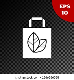 White Paper shopping bag with recycle icon isolated on transparent dark background. Bag with recycling symbol.  Vector Illustration