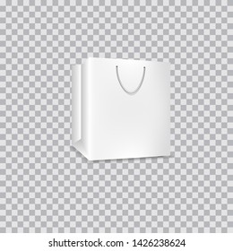 White paper shopping bag, vector mockup isolated on transparent background
