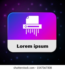 White Paper shredder confidential and private document office information protection icon isolated on black background. Rectangle color button. Vector Illustration
