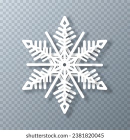 White paper snowflake on a transparent background. Christmas and New Year's element. Frozen silhouettes of snowflakes, a symbol of winter. Vector EPS 10.