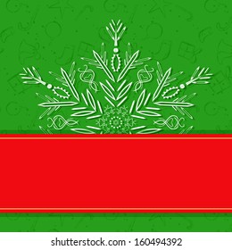 White Paper Snowflake and Red Band for Text on Green New Year Card