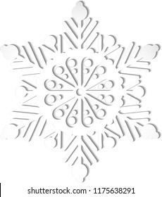 White paper snowflake, vector illustration on white background.As a design element.