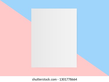 Papel blanco y espacio para texto sobre fondo de color rosa y azul, Concepto mínimo