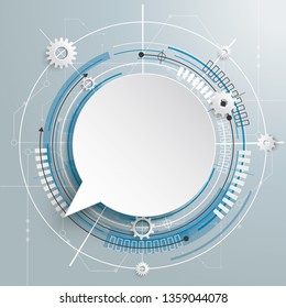 White paper speech bubble on the gray background with circuit board. Eps 10 vector file.