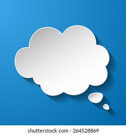 White paper speech bubble on blue background. Vector eps10 illustration