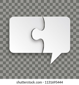 White paper speech bubble puzzle on the checked background. Eps 10 vector file.
