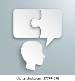 White paper speech bubble puzzle with human head on the gray background. Eps 10 vector file.