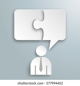 White paper speech bubble puzzle with businessman on the gray background. Eps 10 vector file.