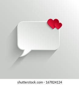 White Paper Speech Bubble With Red Hearts. Valentine's day Background