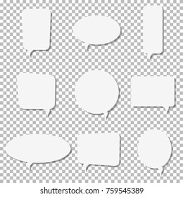 White paper speech bubble vector icons. Paper cut style. 3D elements with shadow,easy edited.Set of chat, web icons