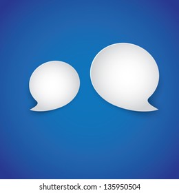 White paper speech bubbles on blue gradient background- vector illustration.