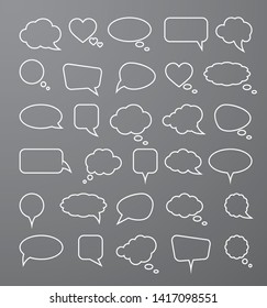 White paper speech bubbles on gray background. Vector illustration.
