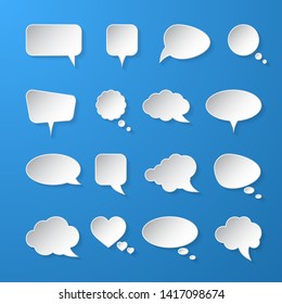 White paper speech bubbles on blue background. Vector illustration.