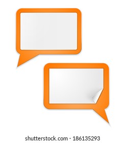 White paper speech bubbles on orange background. Vector illustration