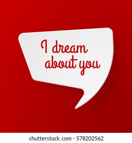White paper speech bubbles with shadow and romantic phrases