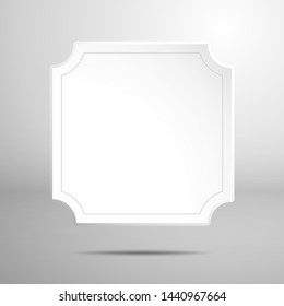 A white paper square frame with figured corners is located above the surface. Mockup for design with shadow