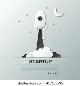 White paper startup rocket concept vector illustration. Can be used for web design and workflow layout