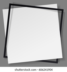White paper sticker with black frame on transparent background with space for text. Vector illustration.