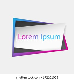 White paper sticker in black hole with material design, isolated on white background with pink, blue lettering. Space for text. Vector illustration. Elements for poster, card, web, design.
